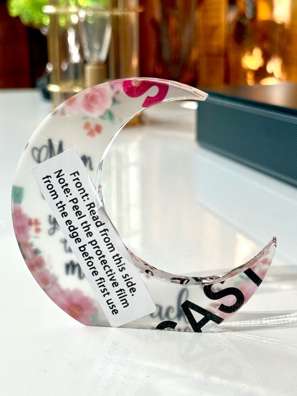 Pink Floral Crescent Moon Decor Mother’s Day gift - Picture 3 of 4